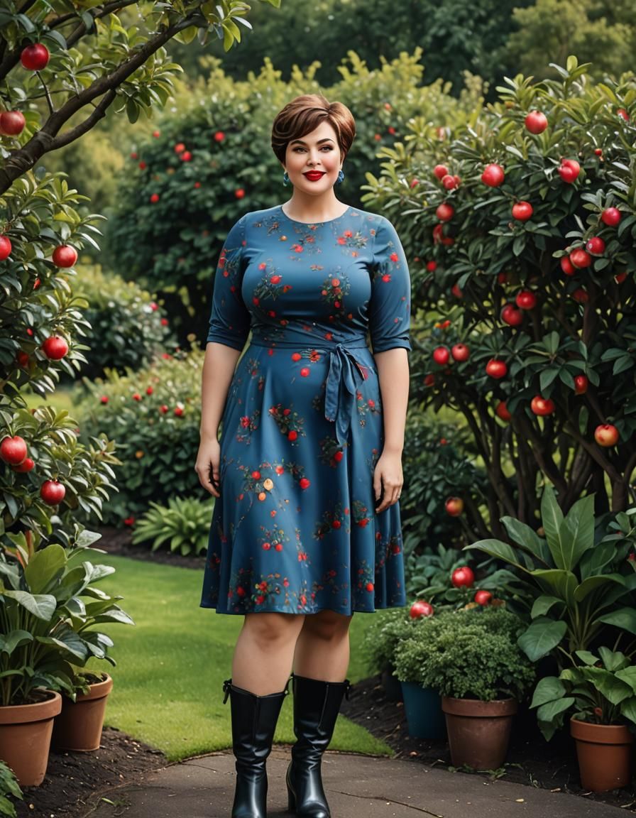 Hyperrealistic Portrait of a Curvy Woman in a Garden