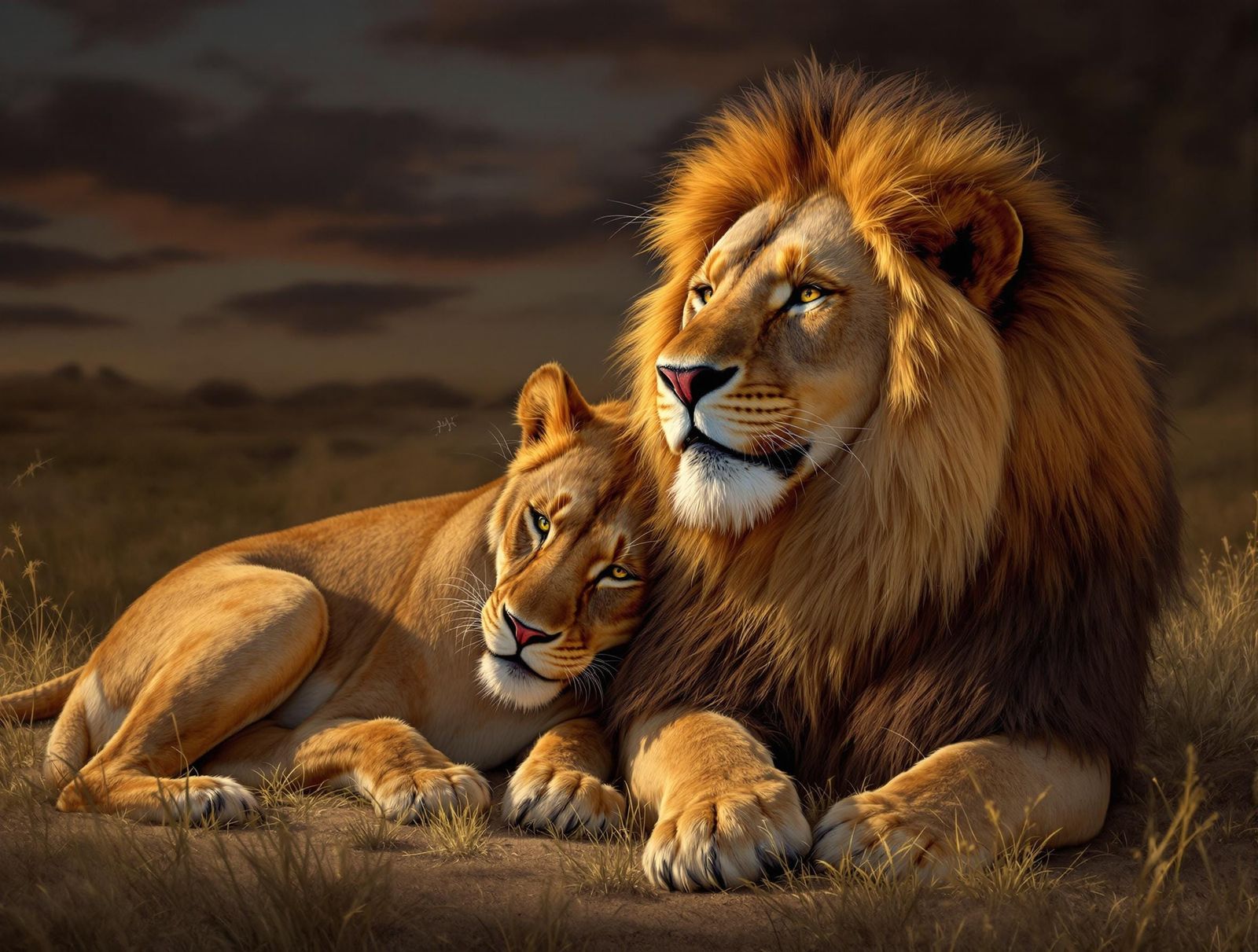 Loving Lions Reclining on the Savanna