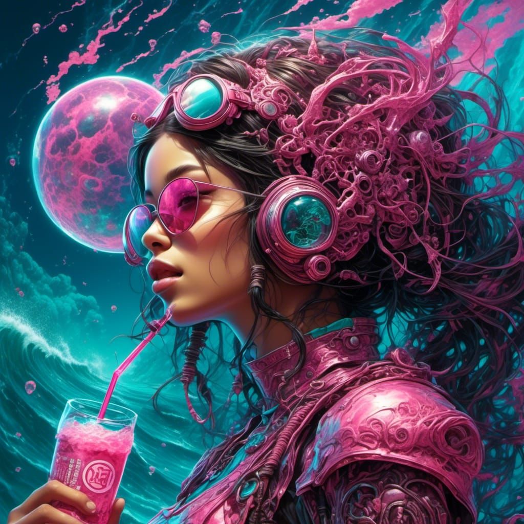 Magritte Magique, Pink and Teal Cola Spokesperson, Dive into an Ocean of Refreshment!