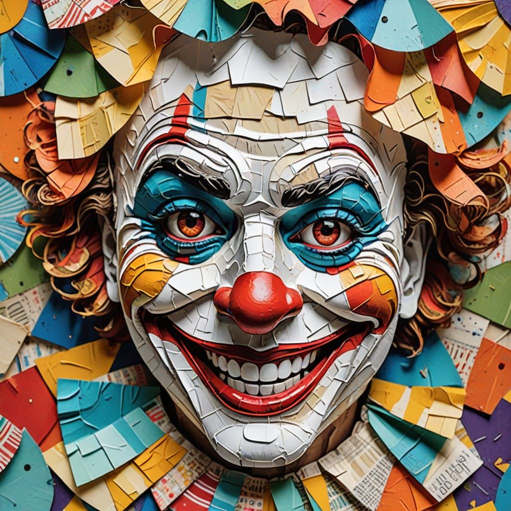 Vibrant Collage Art of a Happy Clown Face