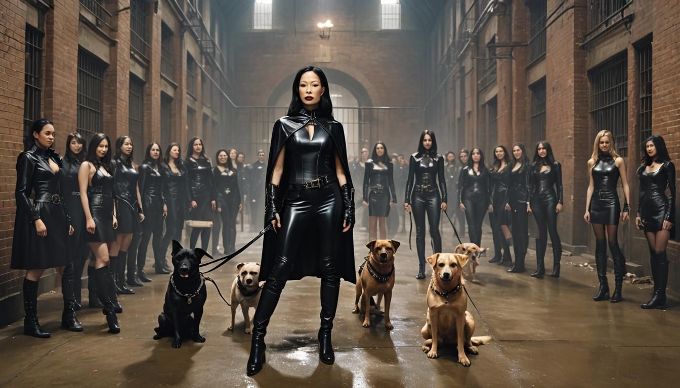 Lucy Liu a tall domineering vampire hunter in a latex outfit...