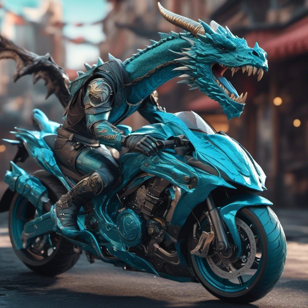 Dragon Rider on Motorcycle in Apocalyptic World