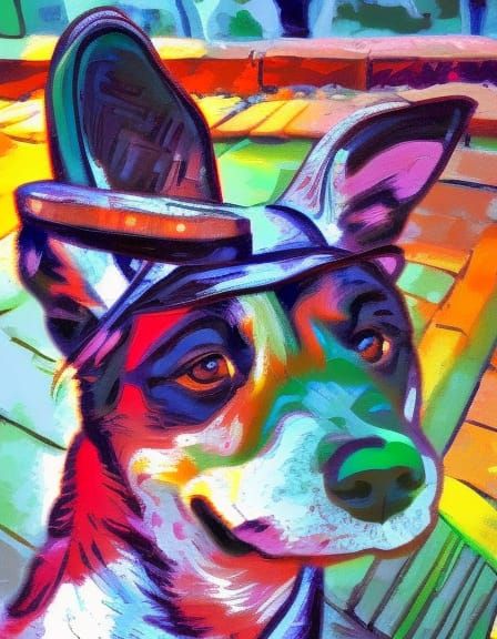 dog with bandit cap impasto fauvism dynamic lighting