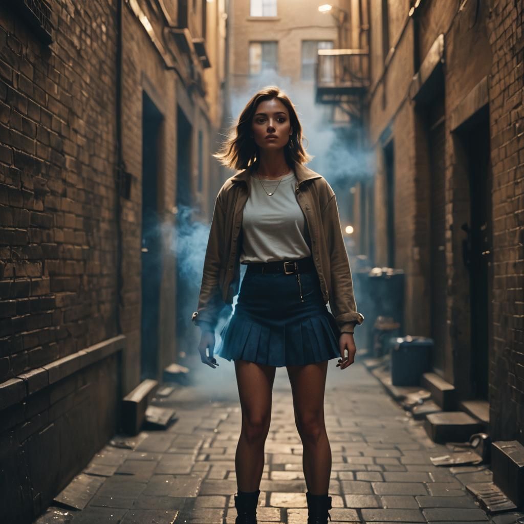 Young Woman in Mini Skirt: Cinematic 70s Style