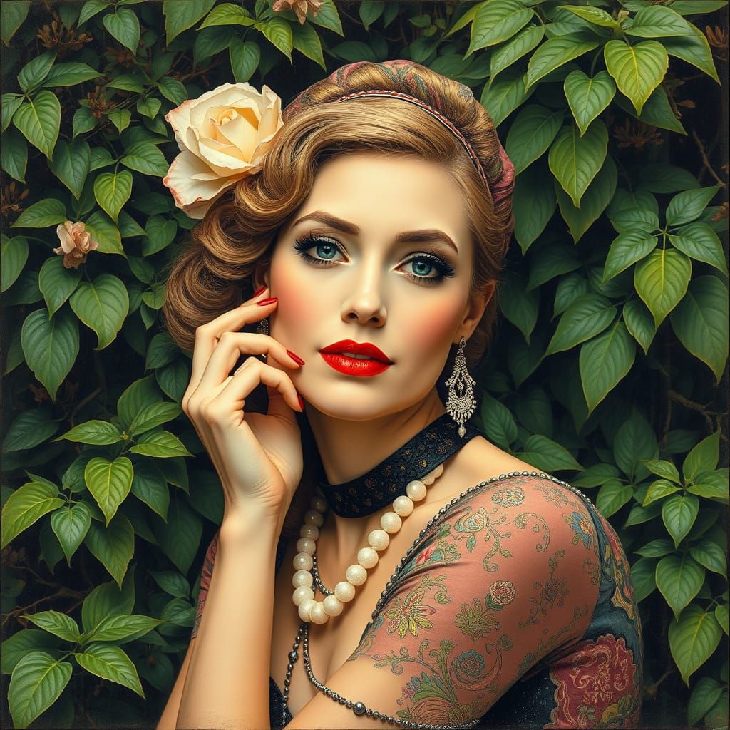 Elegant Woman Portrait in Surreal Mixed Media Style