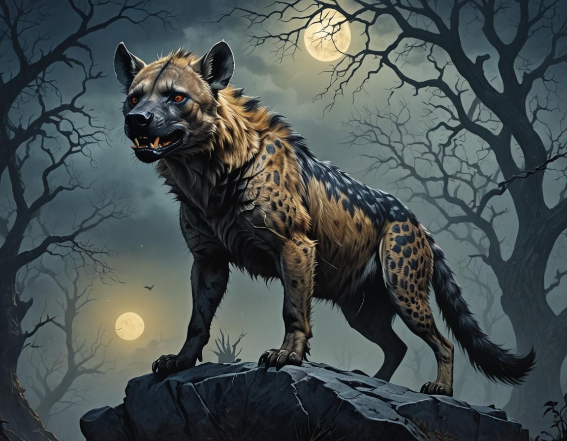 Snarling Hyena in Dark Fantasy Style