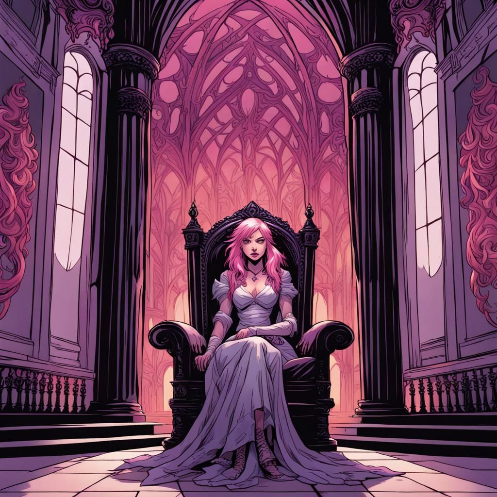 Goddess on Throne in Gothic Hall