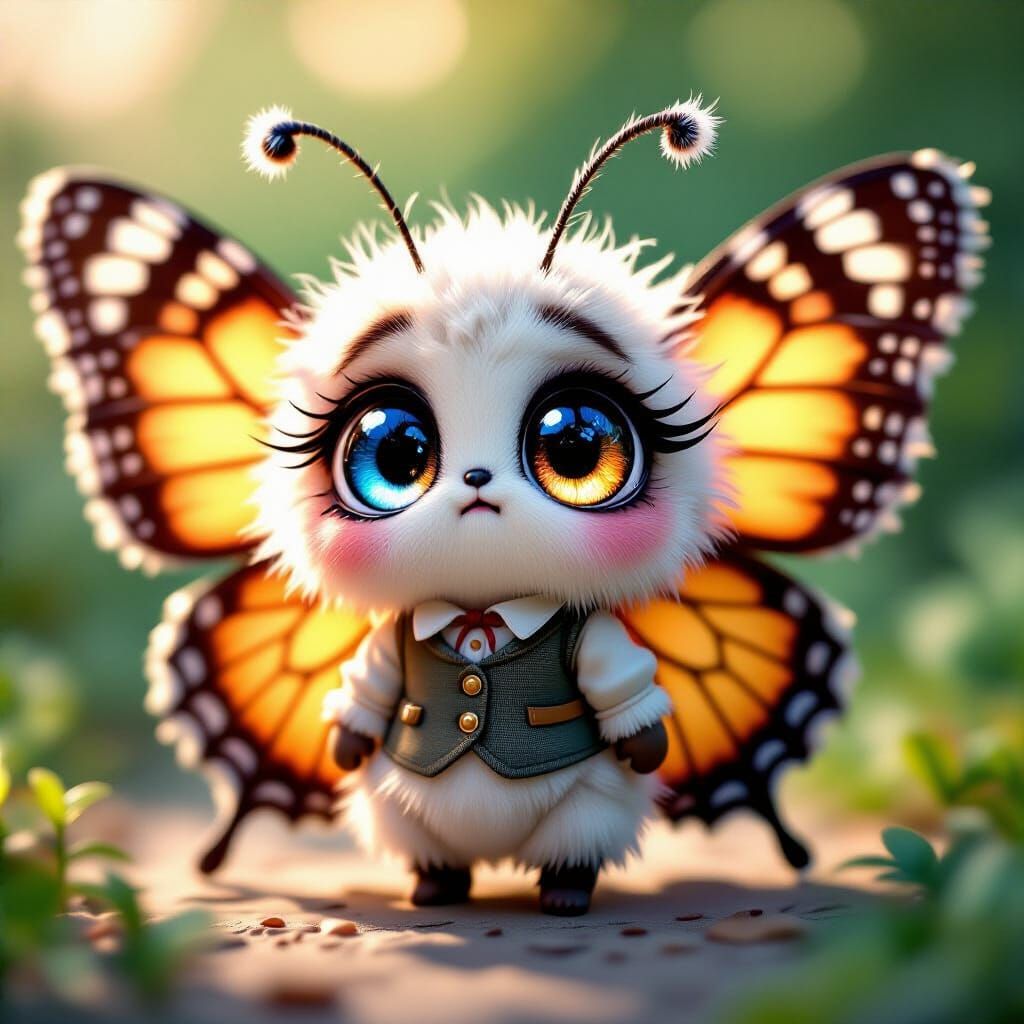 Bewildered Chibi Butterfly in Vibrant Digital Art