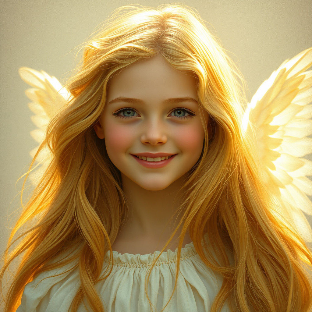 Girl with Golden Hair and Angel Wings