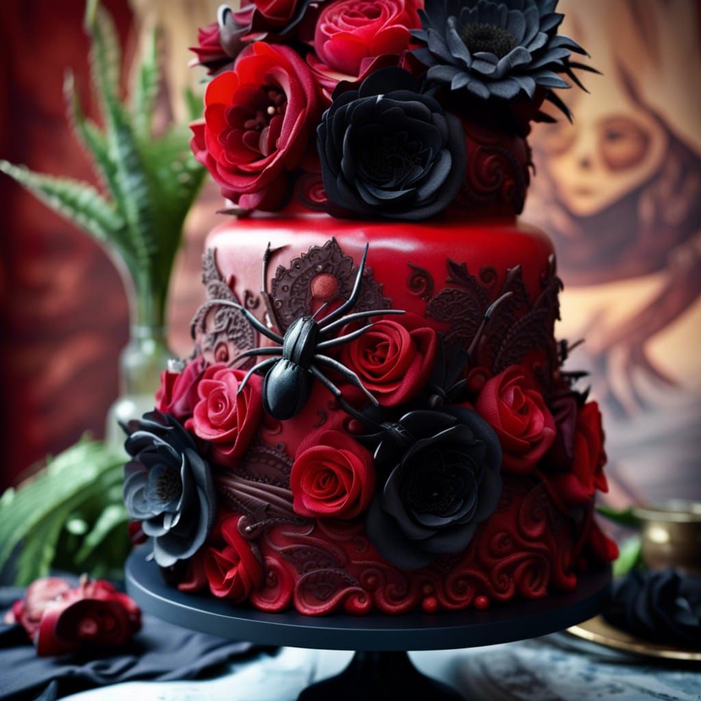 Gothic Funeral Cake with Skulls and Spiders