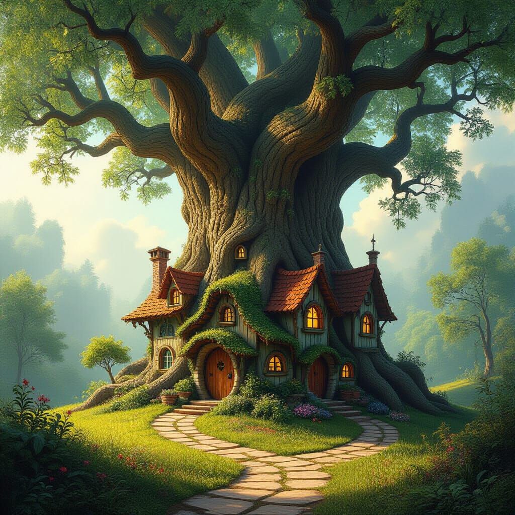 Magical Village Grown from Ancient Tree Canopy