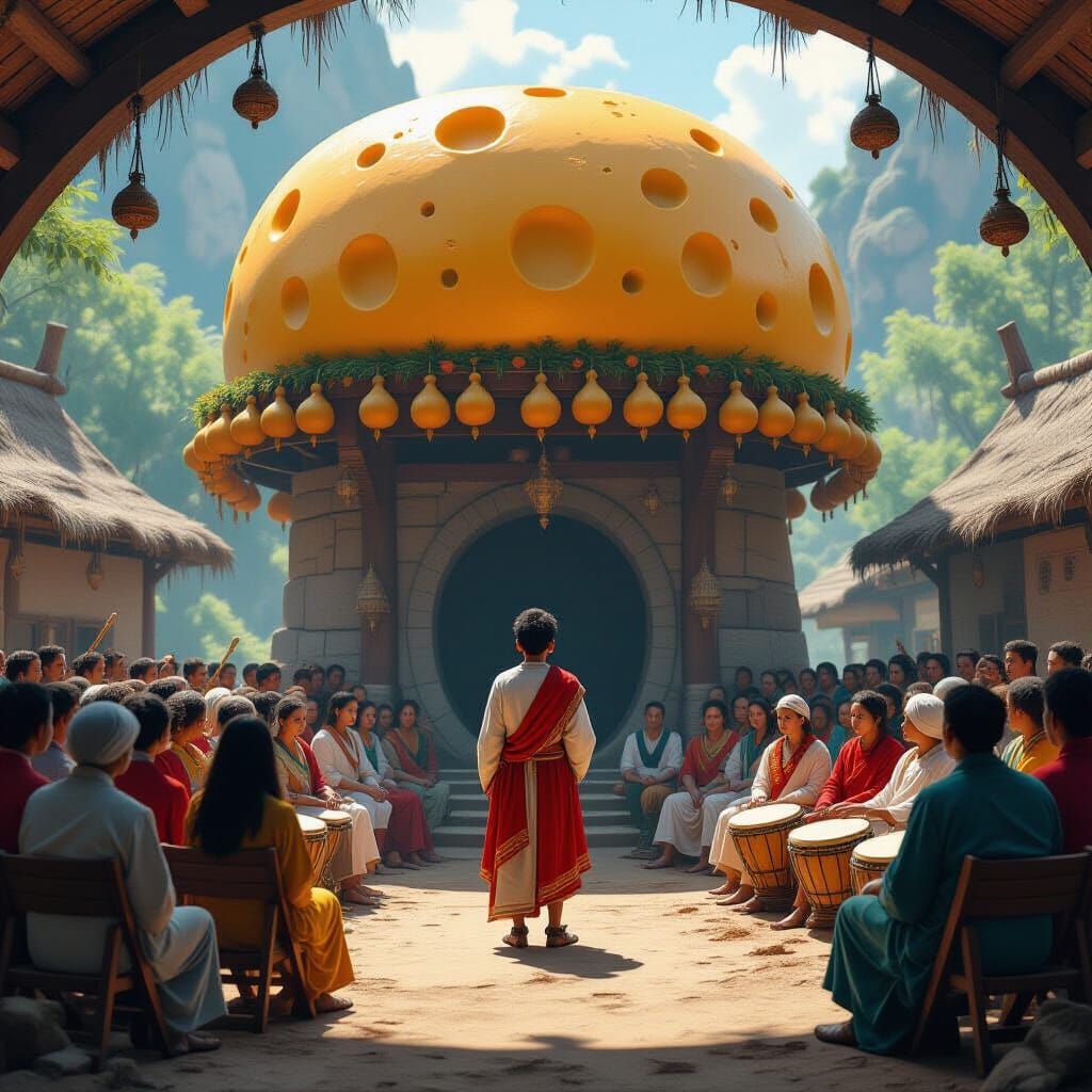 Ceremony Under Cheese Structure With Gourds and Fabrics