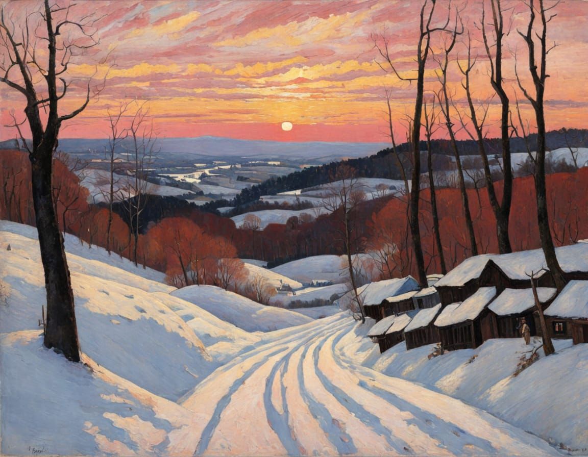 Surreal Winter Scene in Vibrant Pink Hues