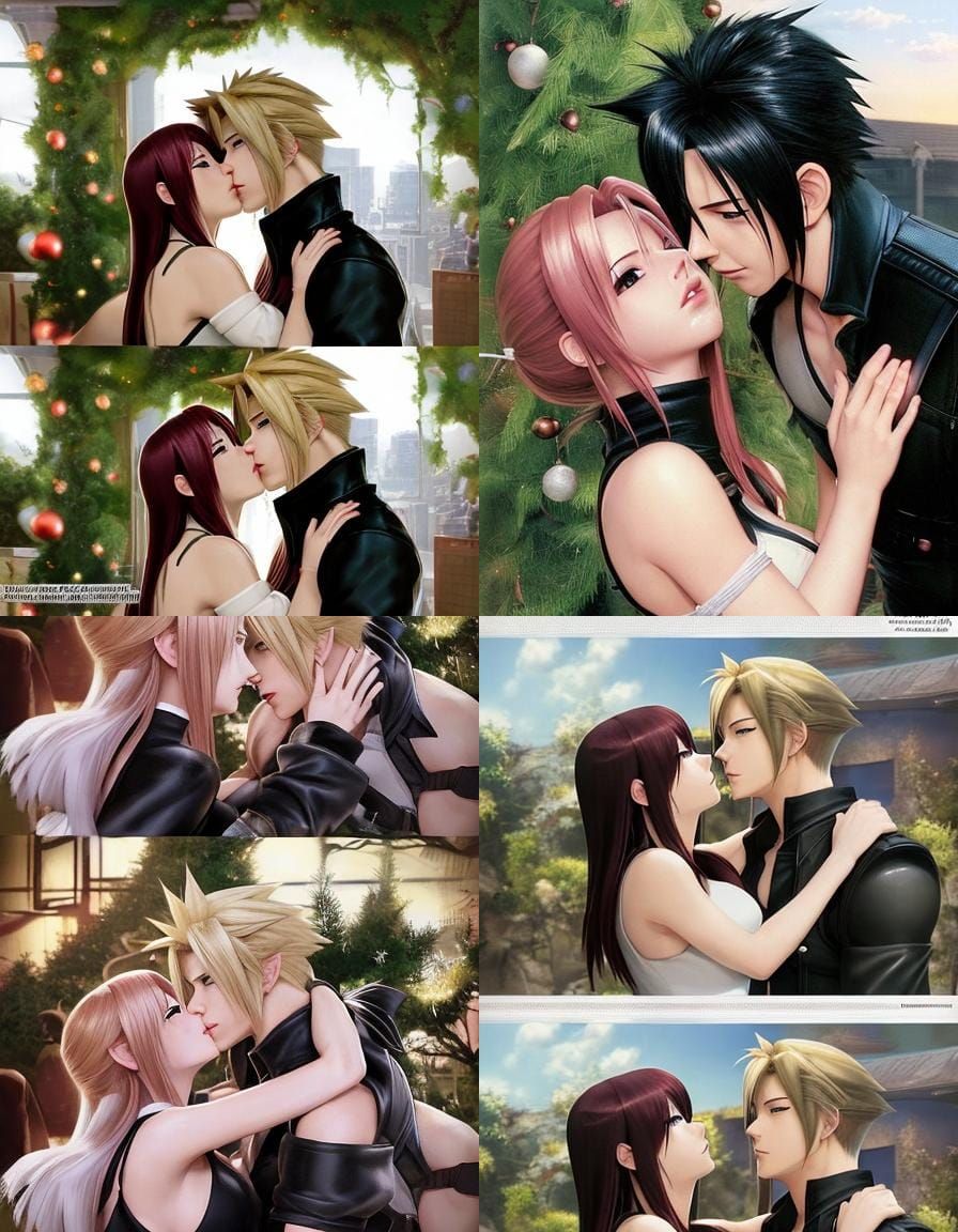 Cloud Strife and Tifa Kiss in Anime Style