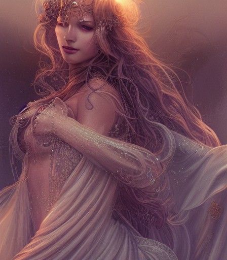 Elegant Sorceress in Swirling Robes: Digital Art