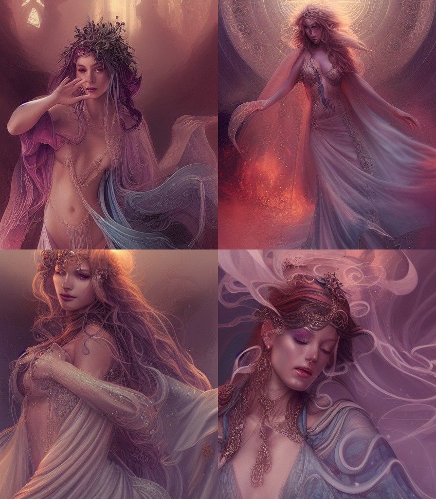 Elegant Sorceress in Gauzy Robes: Digital Art