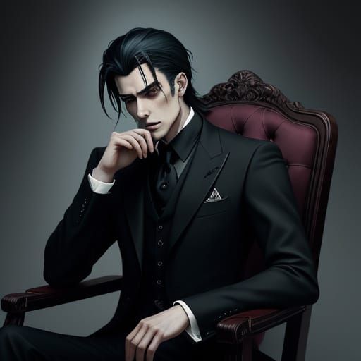 Elegant Gothic Man in Suit, Detailed Anime Art