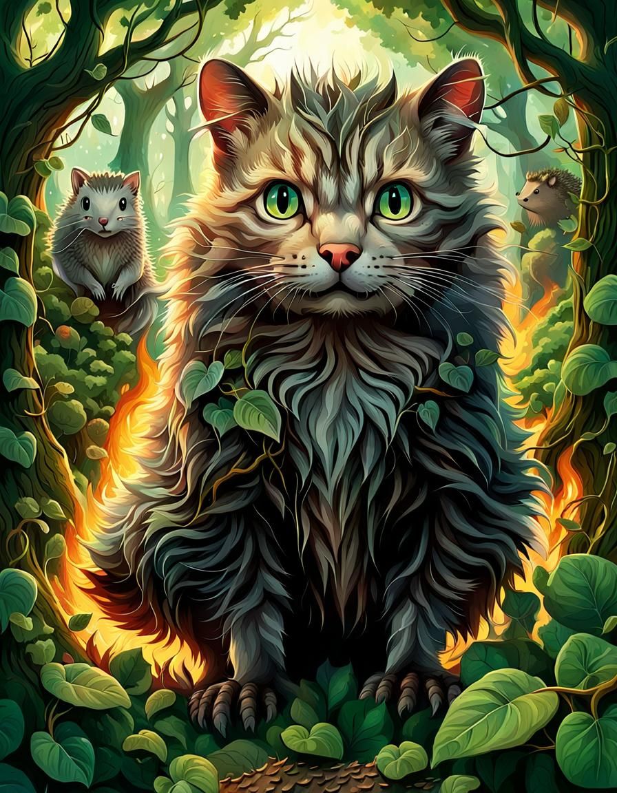 Giant Forest Cat in Explosive Scene