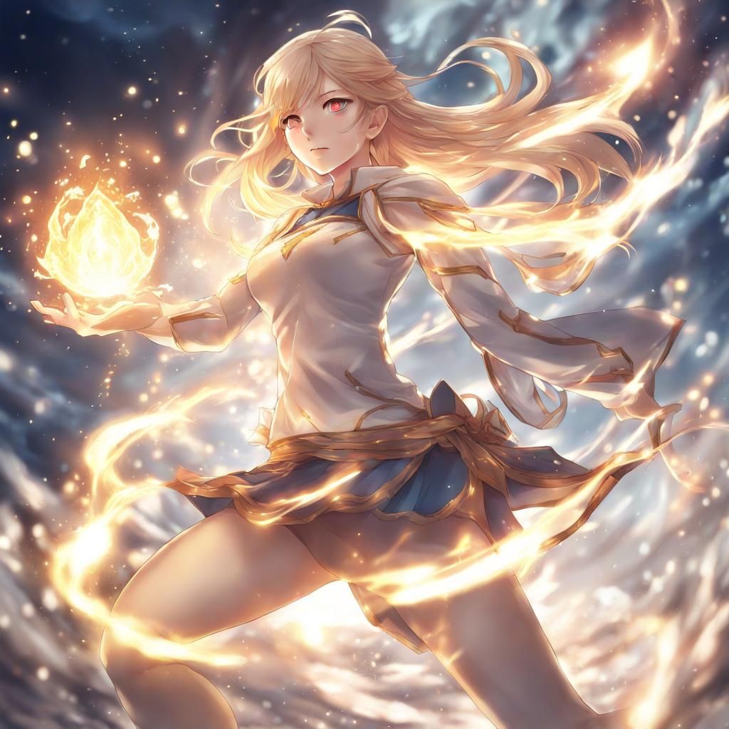 Light Elemental Woman in Anime Style