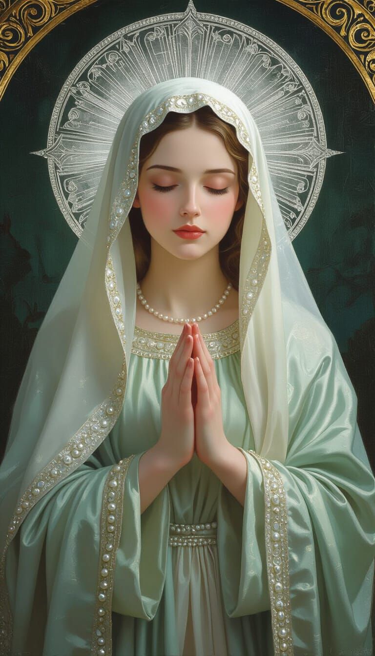 Virgin Mary in Digital Art Style of Classical Oil Painting