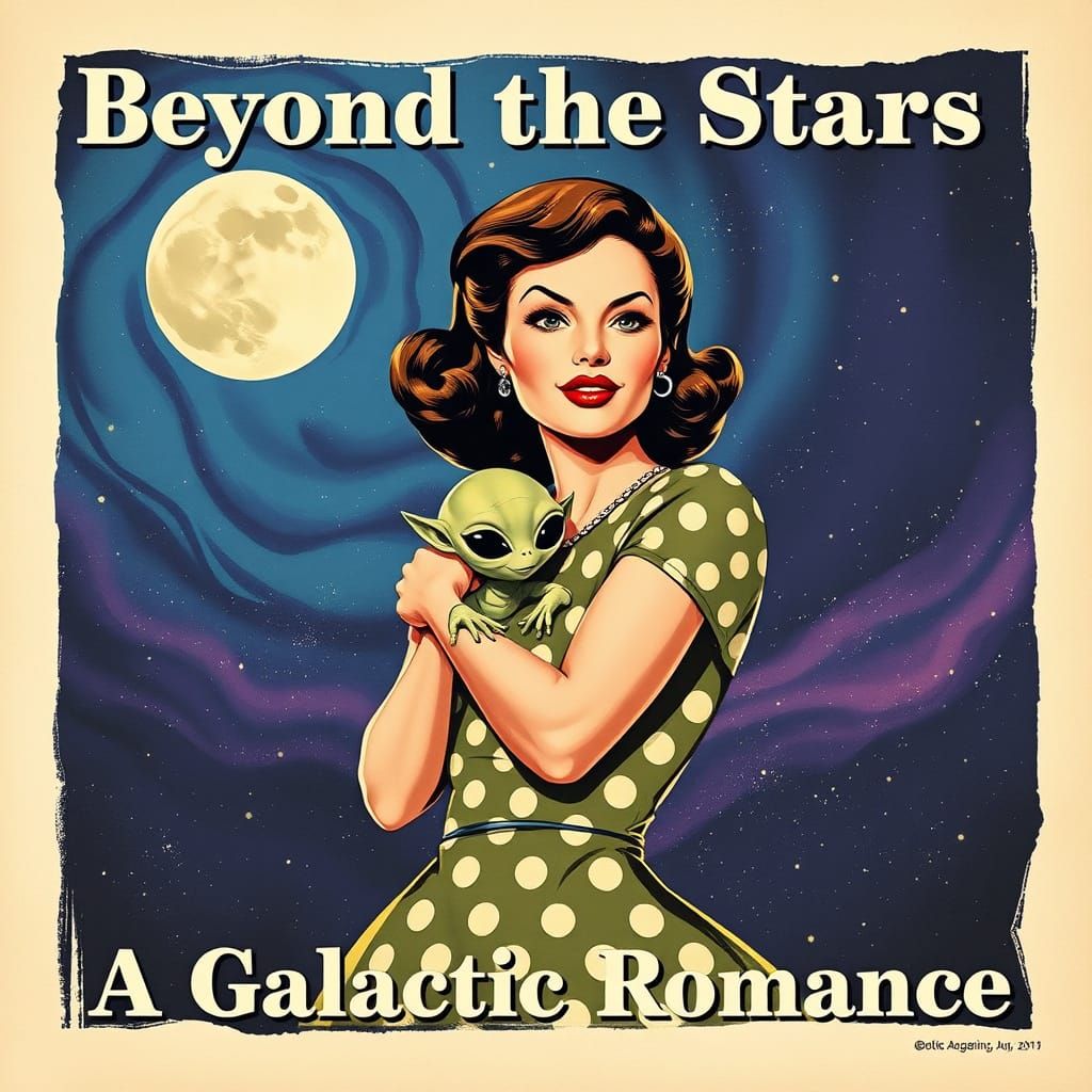 Retro Sci-Fi Poster: Woman and Cute Alien