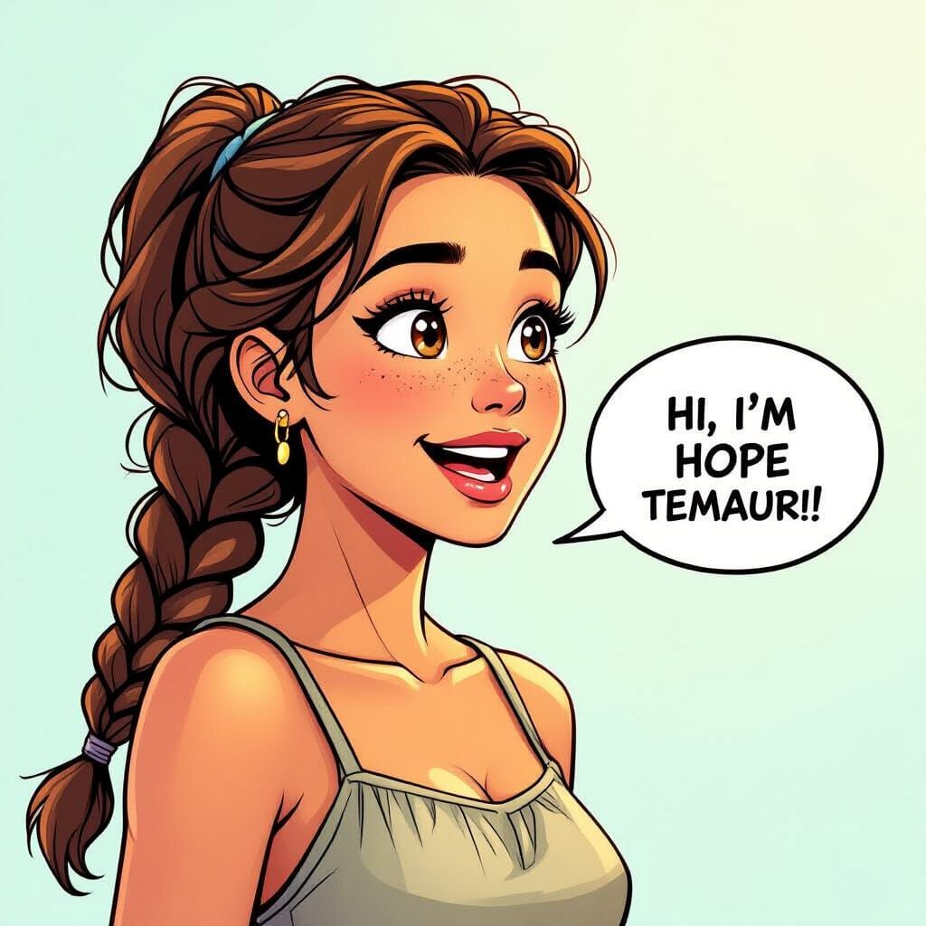 Hope Temauri Animatedly Talking in Comic Book Style