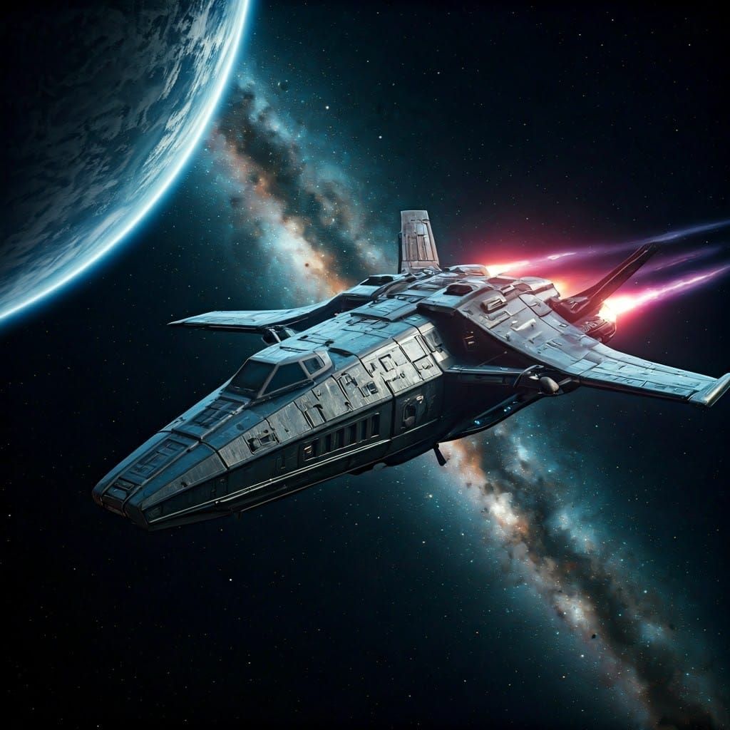 Futuristic Dropship Soaring Through Space as 3D Art