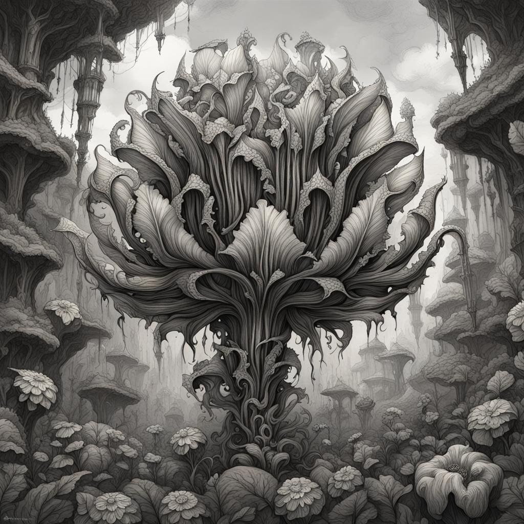 Detailed Pen and Ink Drawing of a Corpse Flower
