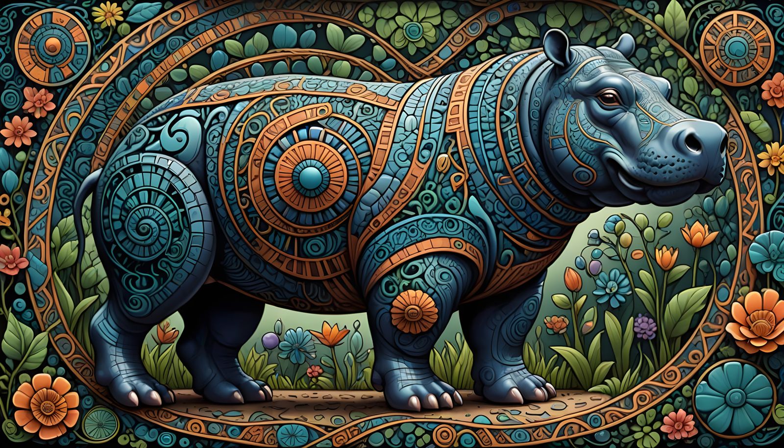 Vibrant Hieroglyphic Tapestry in Quantum Realms