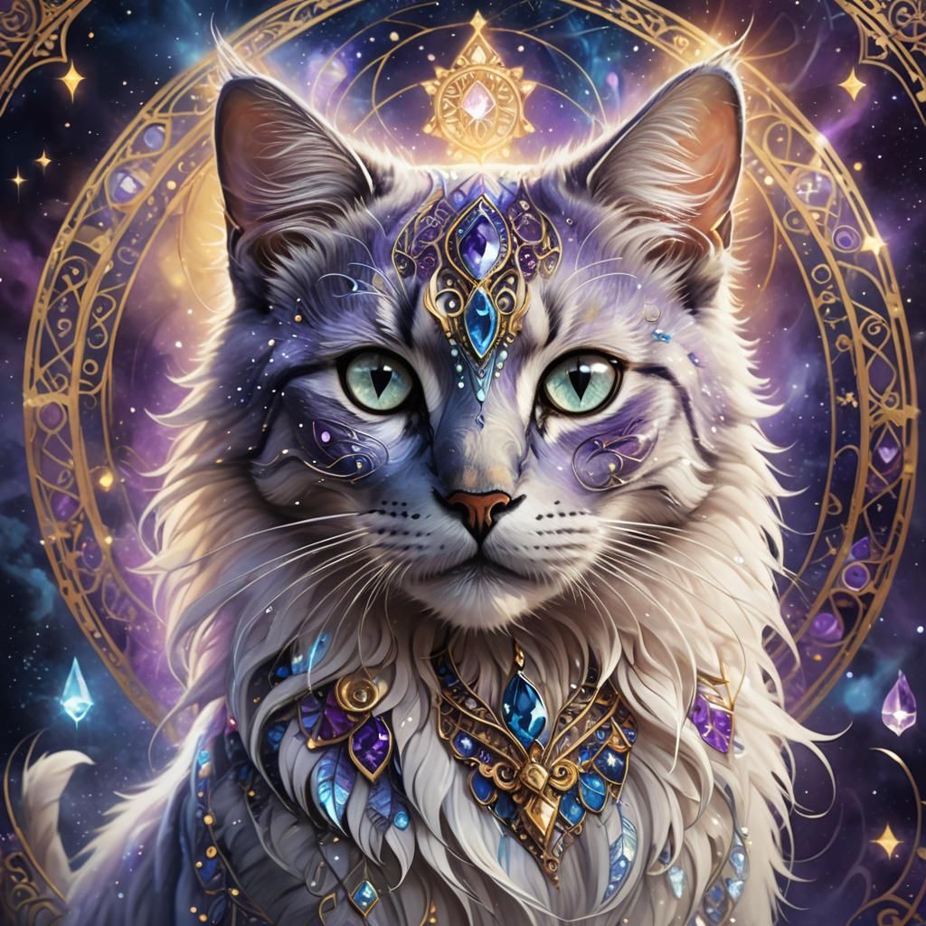 Luminescent Crystal Cat in Mystical Bohemian Art
