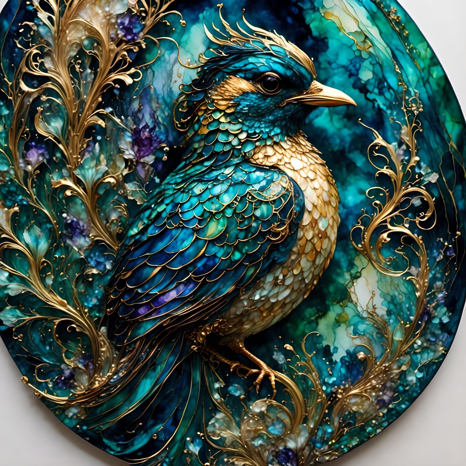 Epic Bird Soaring Over Ocean in Alcohol Ink