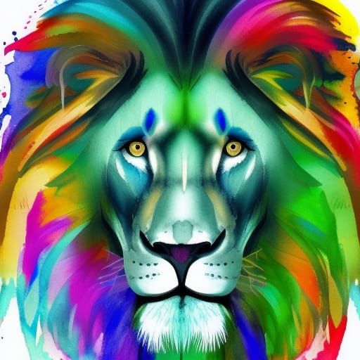 Dark Green Lion Head in Watercolor Effect