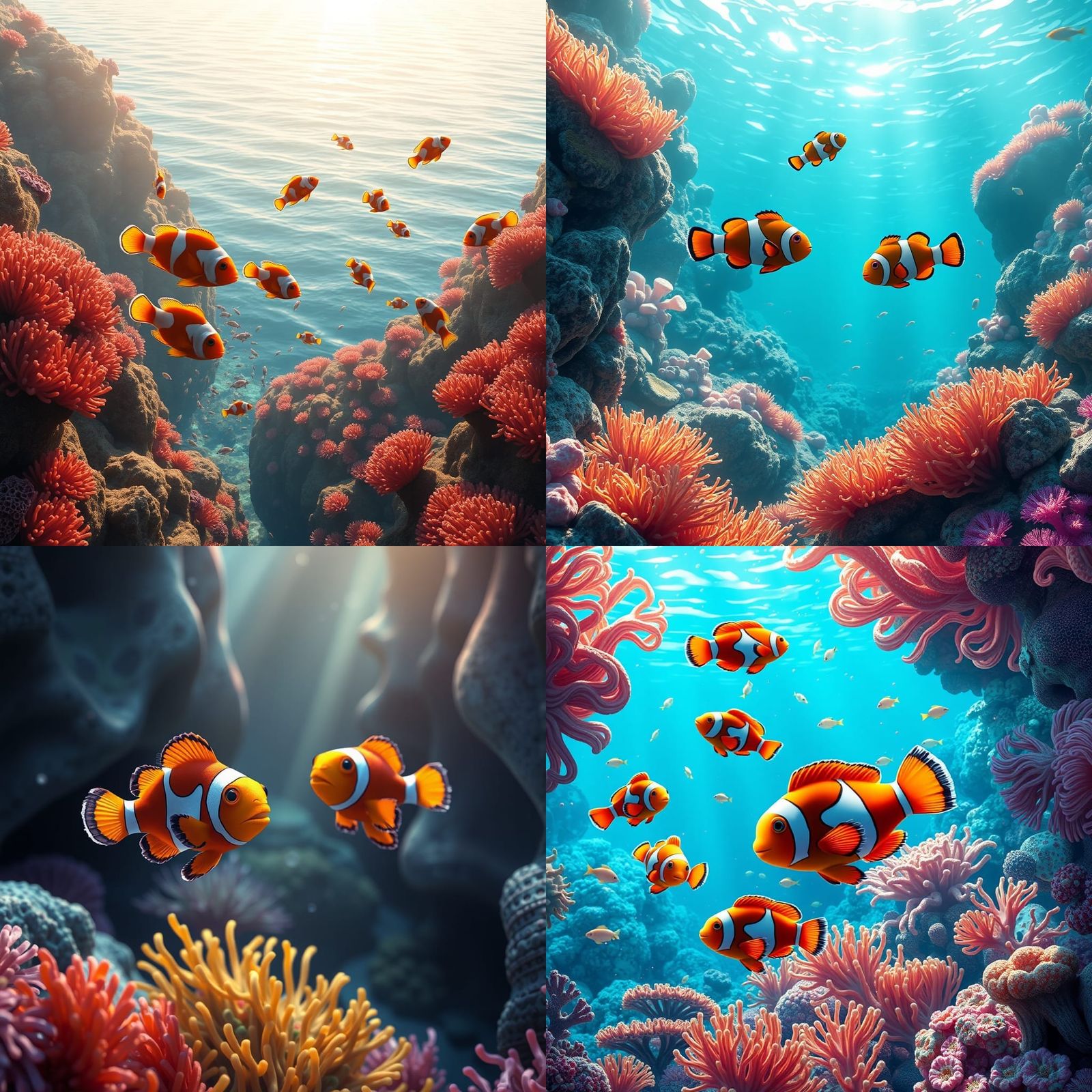Clownfish Play on Coral Reefs: 3D Anime Art
