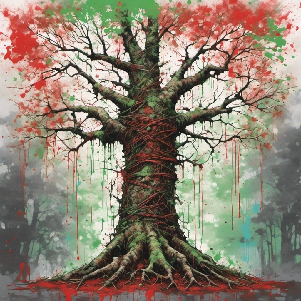 Tree Wrapped in Christmas Lights Illustration