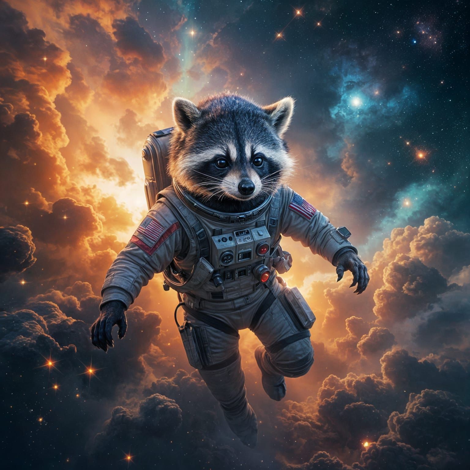 Raccoon Astronaut in Nebula: A Hyperrealistic Digital Painti...