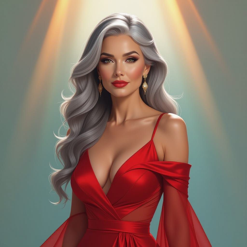 Elegant Woman in Red Dress: Hyperrealistic Splash Art