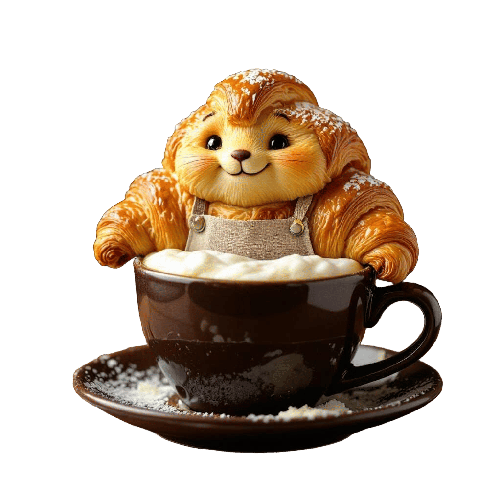 Smiling Croissant Inside Espresso Cup