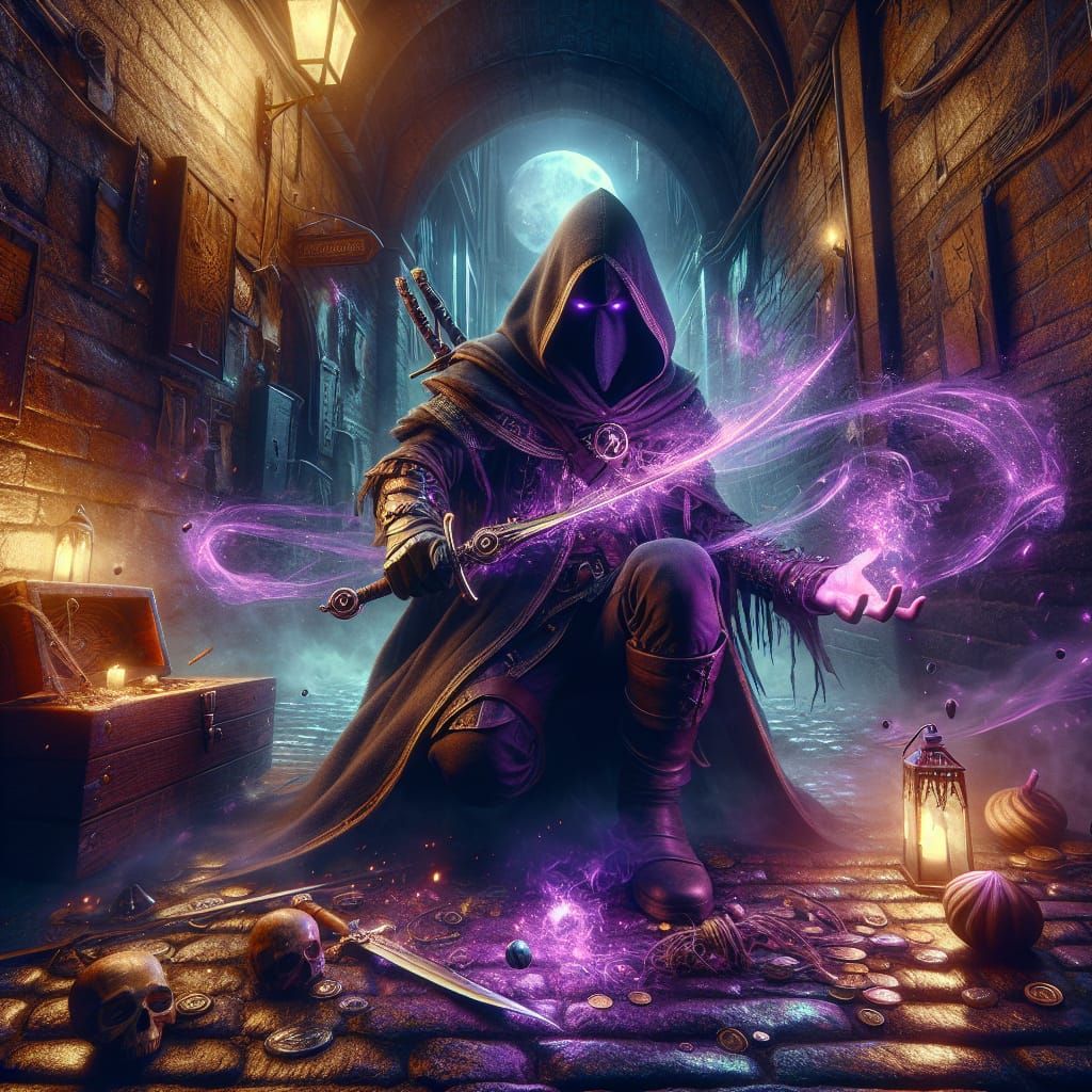 Enigmatic Halfling Rogue in Dark Medieval Alley