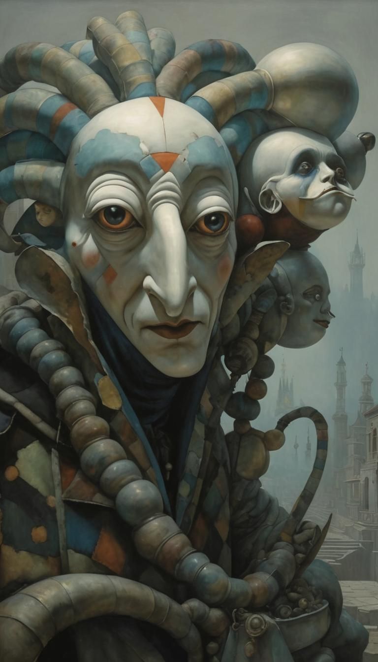 Pierrot's Surreal Magic Dream in Photorealistic Style