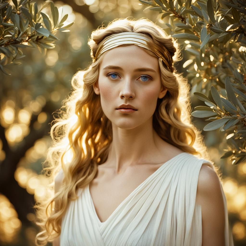 Greek Goddess in Olive Grove: Classical Realism