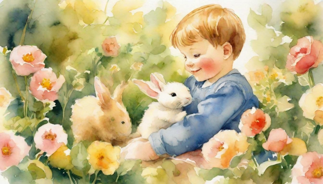 Watercolor Portrait of Child in Garden, Beatrix Potter Style