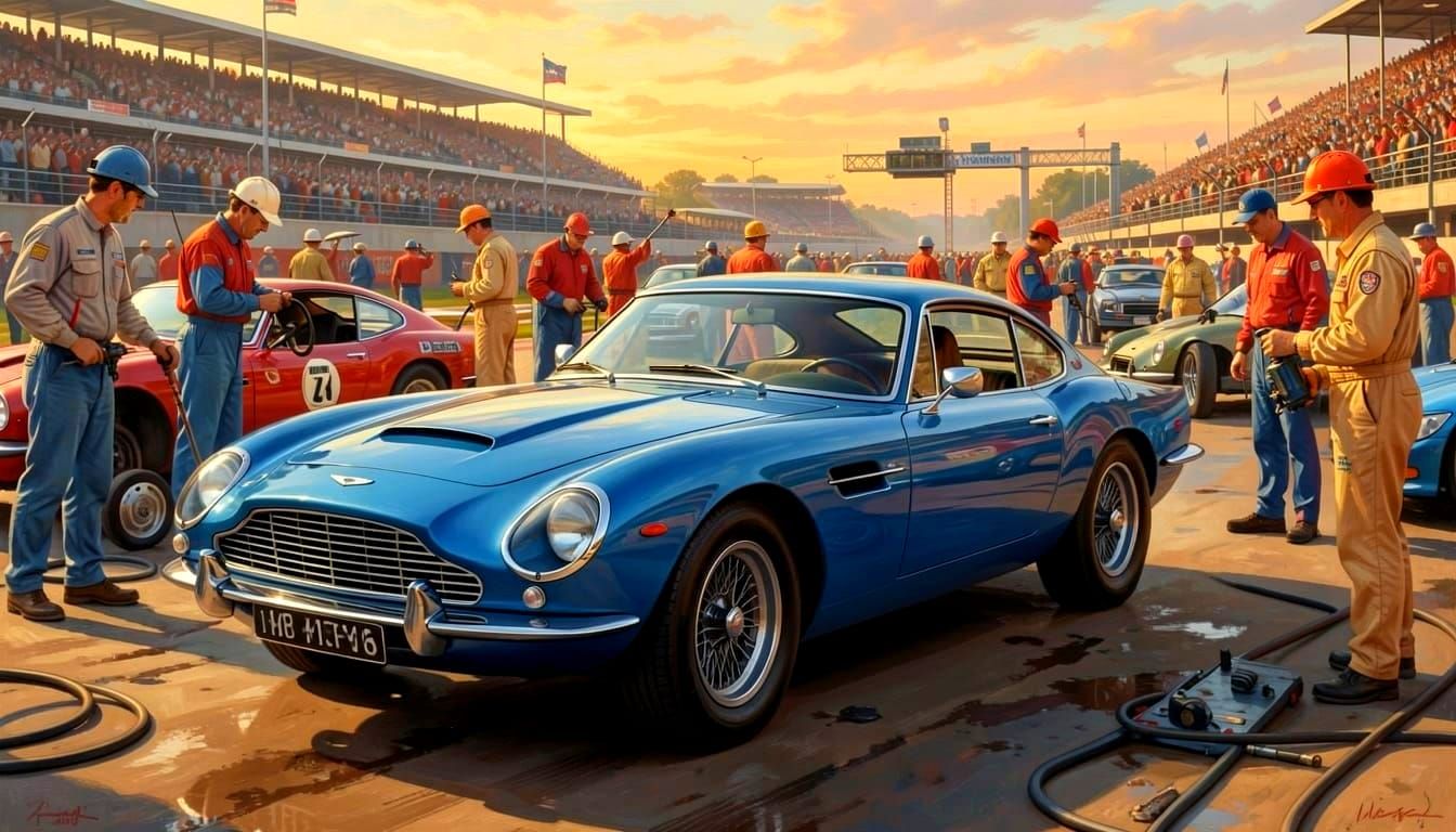 1960s Aston Martin Sports Car at Sunset