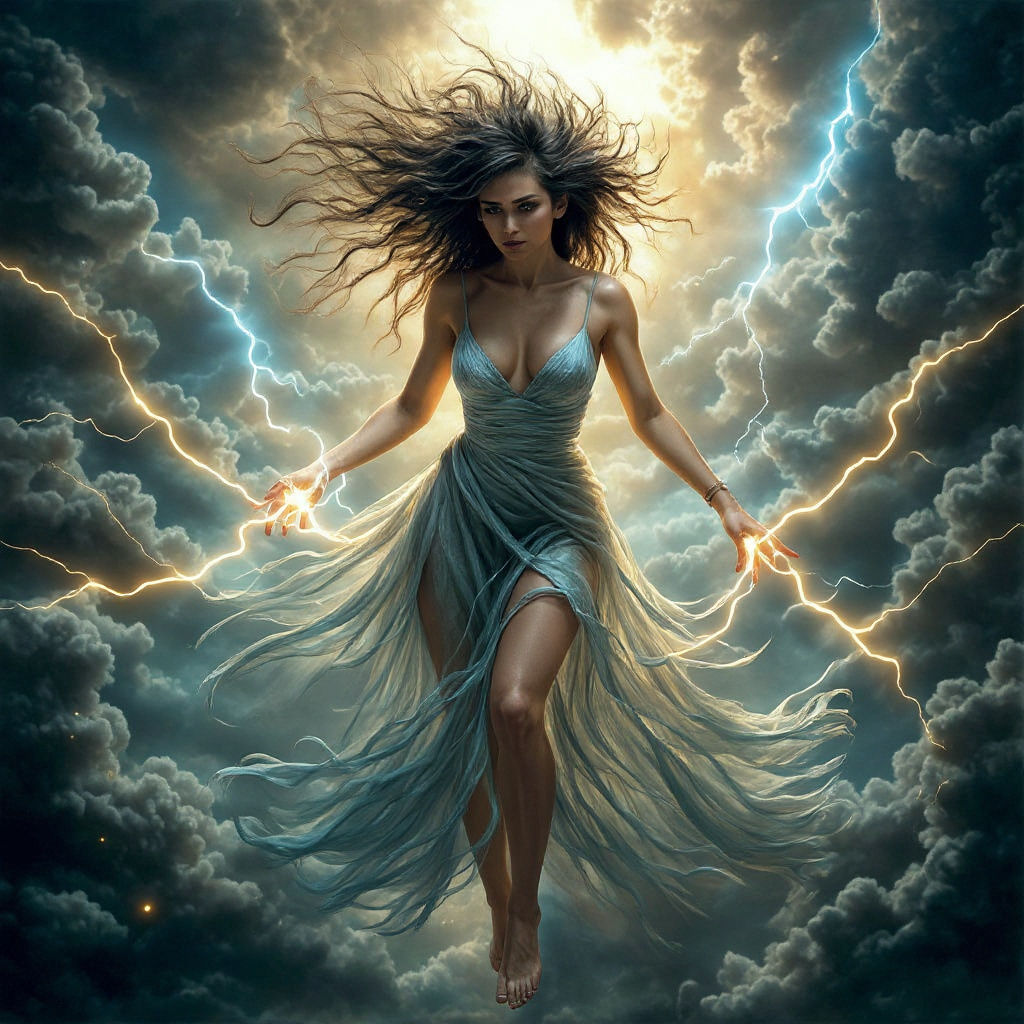 Emotion Weaver Amidst Storm in Painterly Style