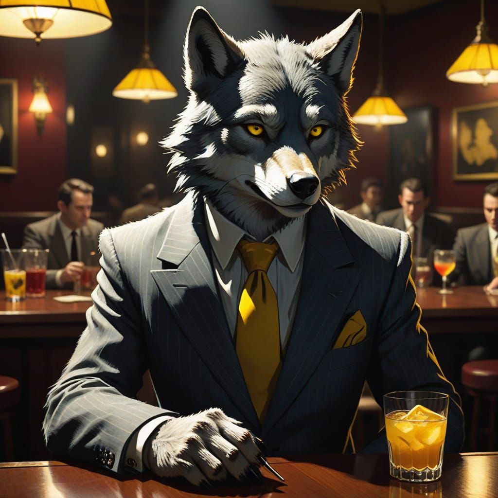 Noir Anthropomorphic Wolf Enjoying Jazz
