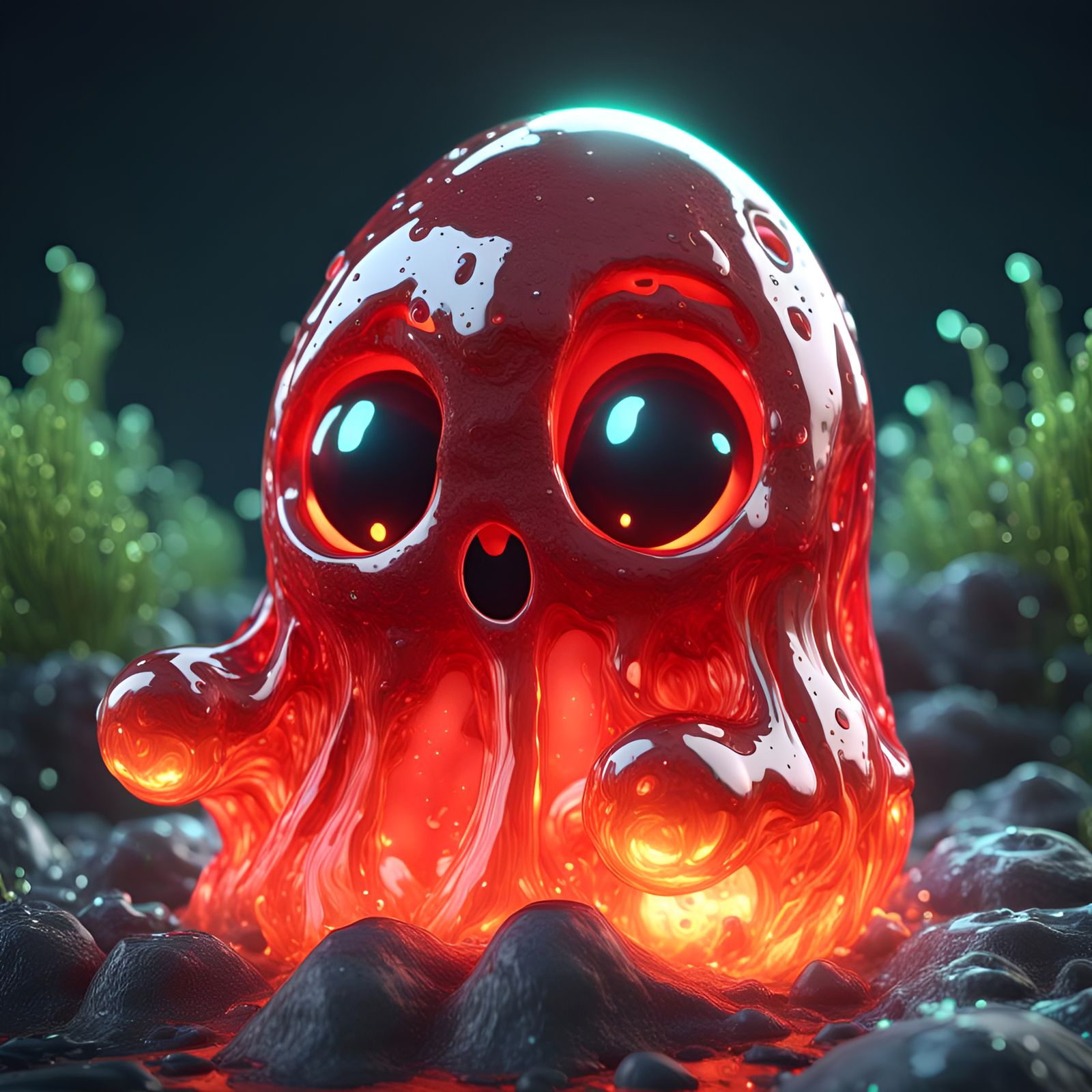 Reflective Lava Ghost in Moonlight: 3D Splash Art