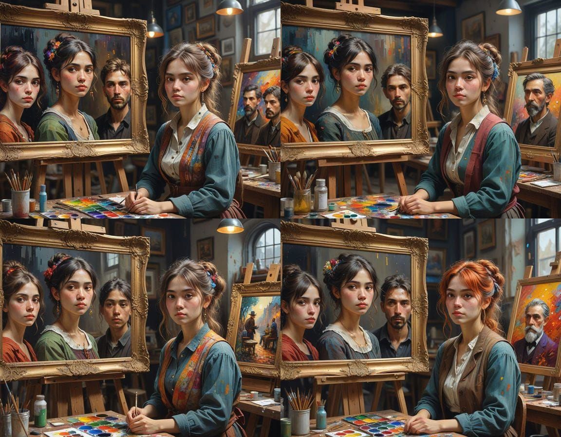 Famous Painters in a Bustling 19th Century Studio