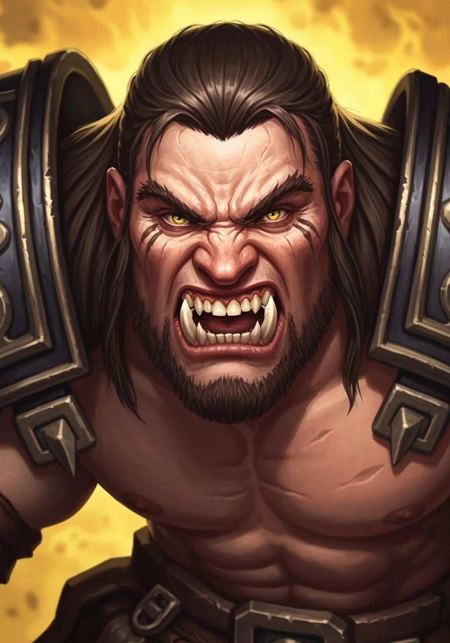 Fierce Orc Warrior Close-Up in Warcraft Style