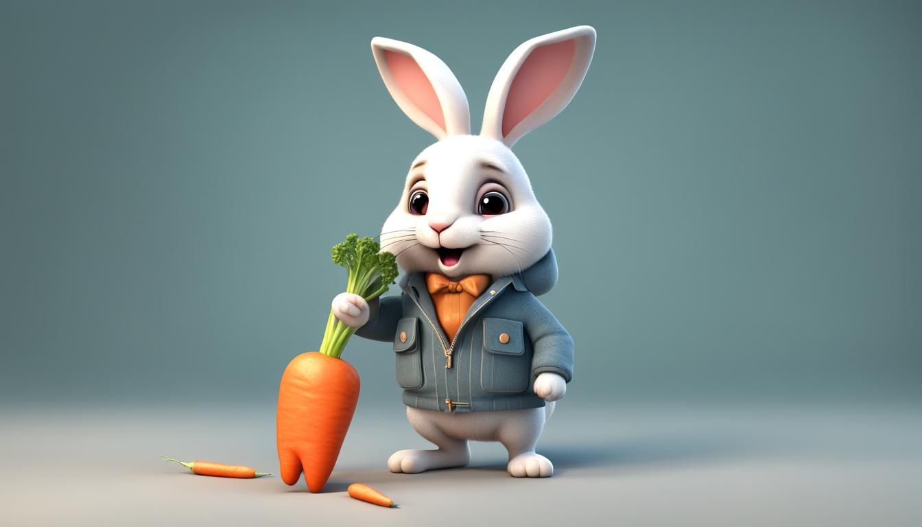 Cute Rabbit Eating Carrot: 3D Rendered Image