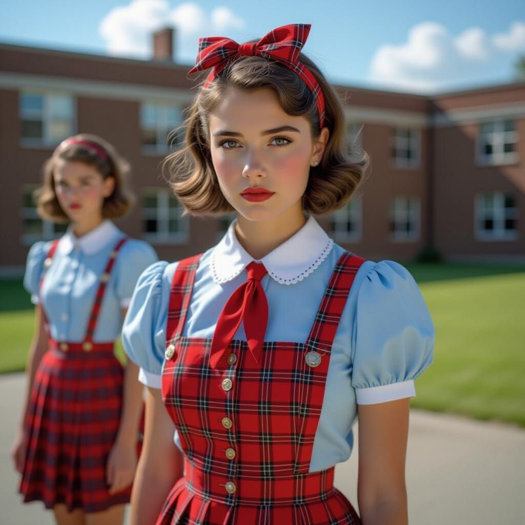 Cinematic Portrait of Young Woman in School Uniform