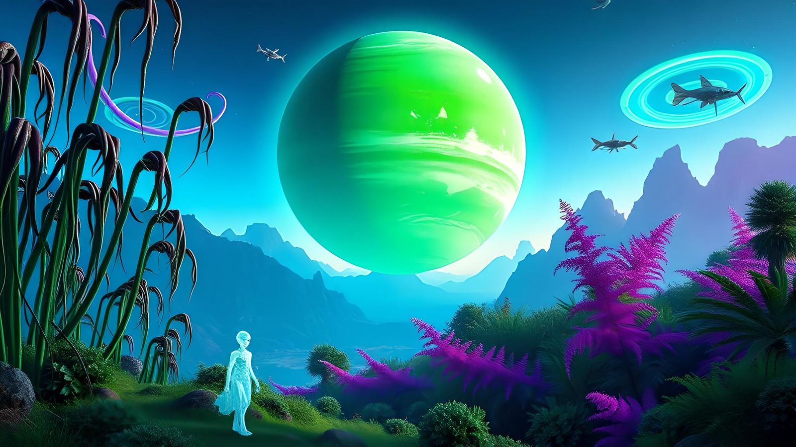 Surreal Alien Planet with Crystal Alien